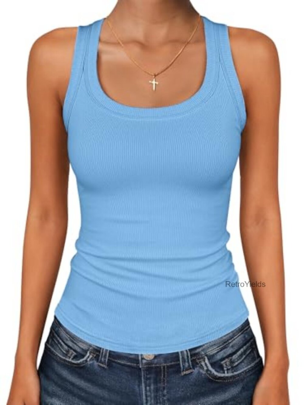 Women's Square Neck Racerback Ribbed Slim Fit Tank Top Sleeveless